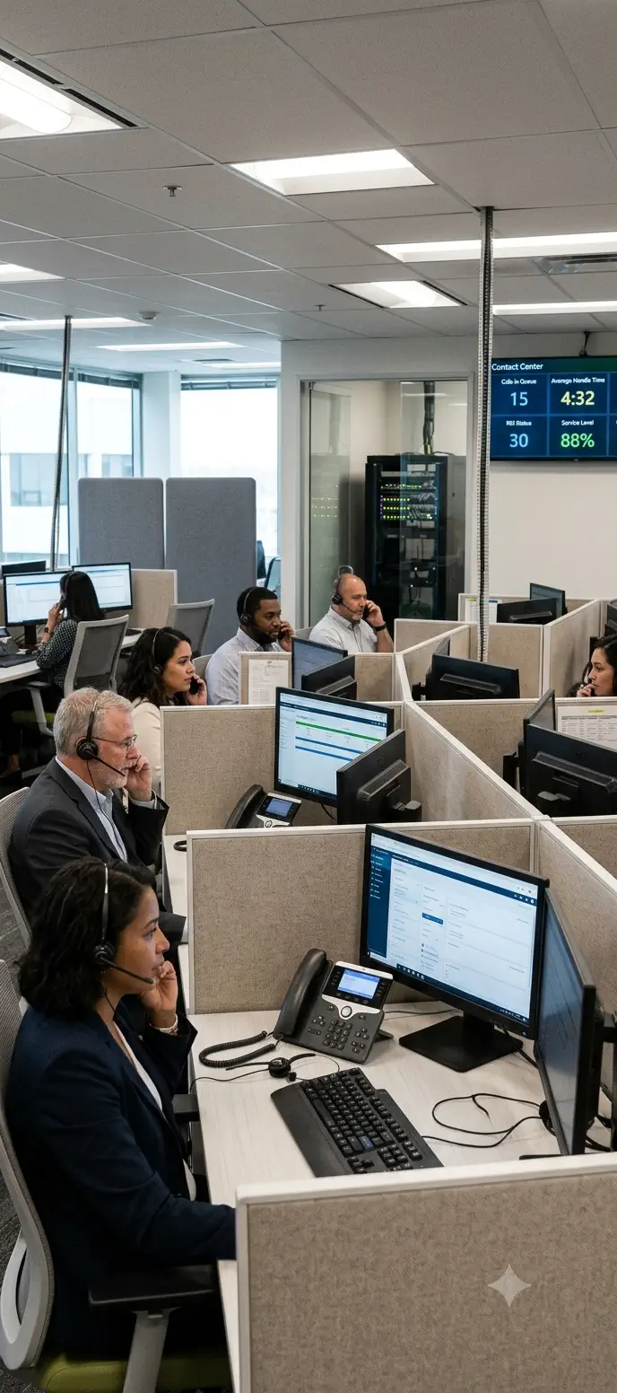 Contact center operator workplace with corporate communication systems